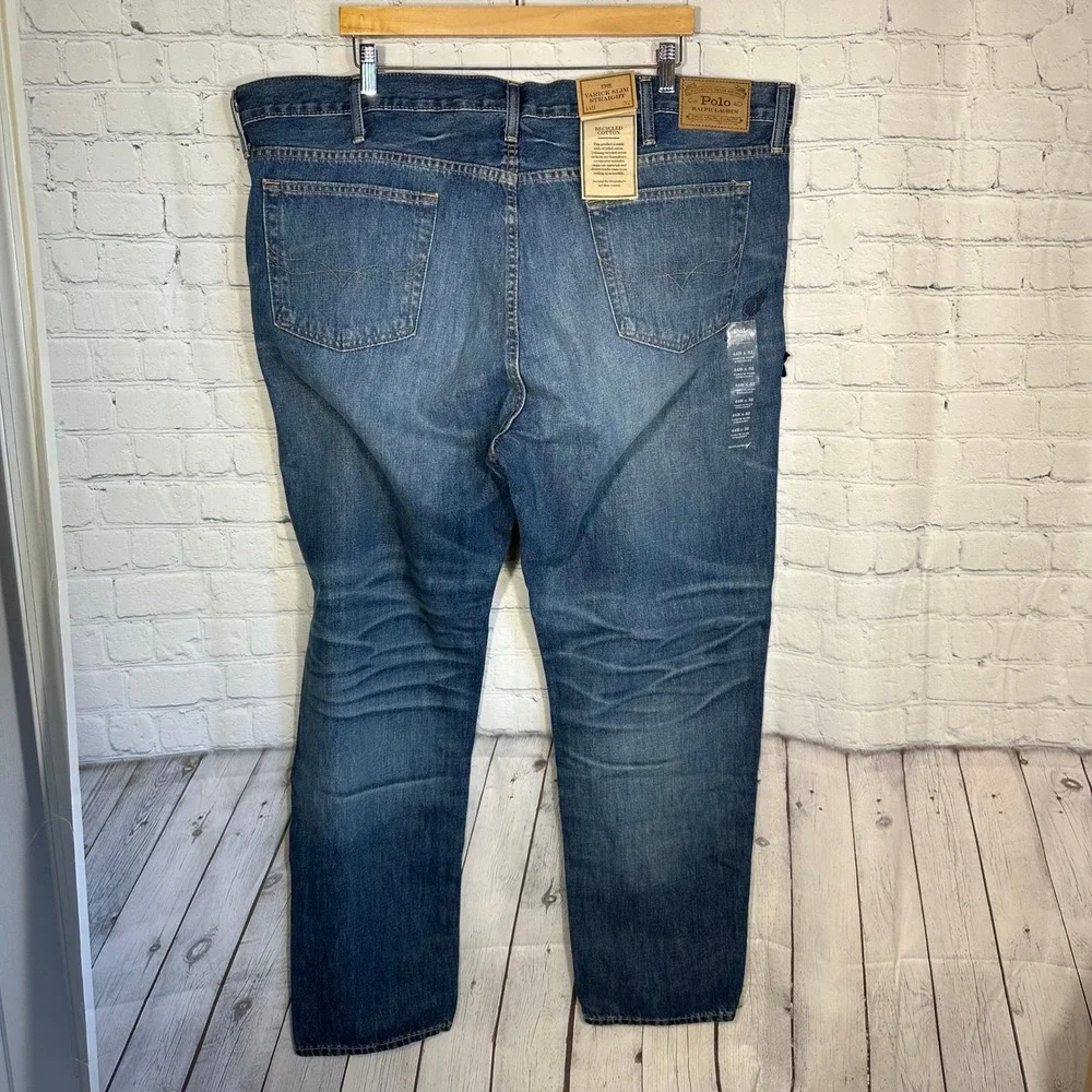 NEW Polo Ralph Lauren Varick Slim Straight Jeans Mens 44x32 Blue Graphic